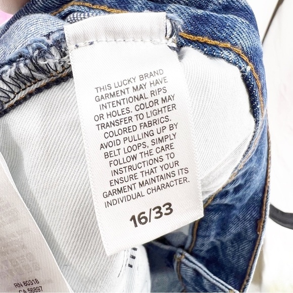 ✅ Lucky Brand Shorts Jean The Traveler Blue Medium Wash Button Fly Frayed 16/33 - Picture 8 of 8